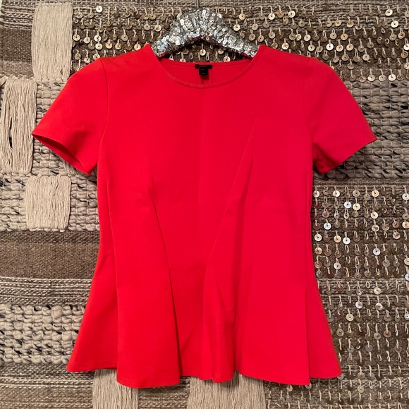 J. Crew red asymmetrical ponte short sleeve top - Picture 1 of 7